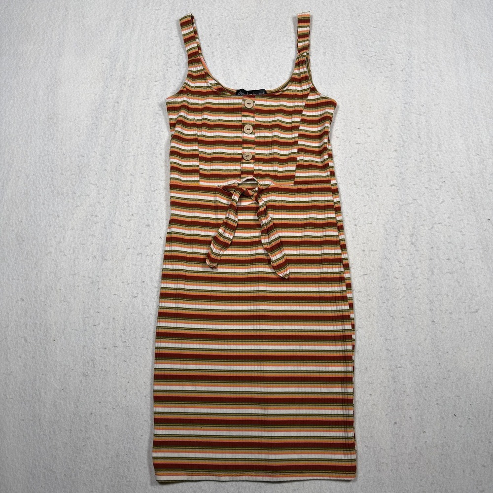 Derek Heart Womens Small Striped Ribbed Bodycon Dress Tie Front Sleeveless Multi